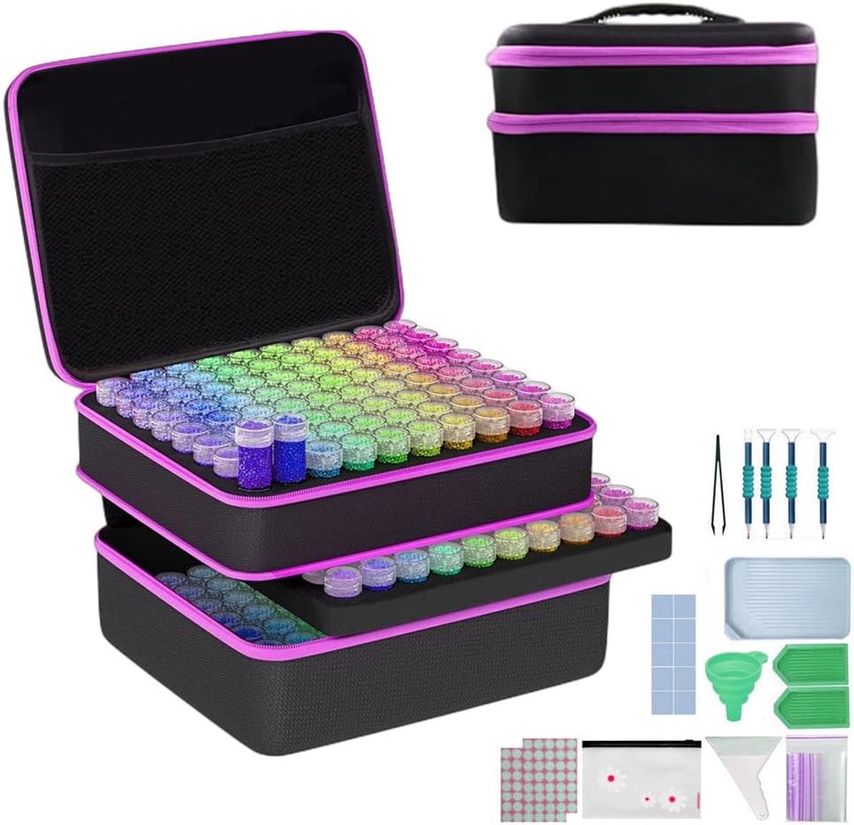 Diamond Painting Kit, opbergdoos voor diamantschilderij, 240 stuks, accessoiredozen voor diamantschilderij met trechter