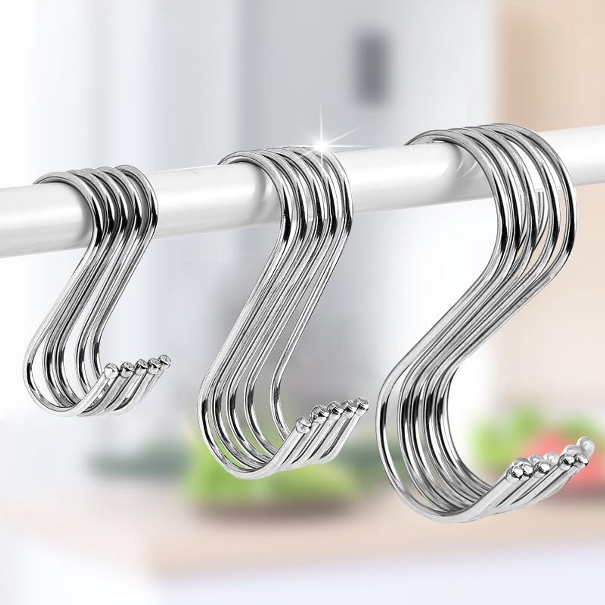 30-Pack Zilver S-vormige Haken, Multifunctionele S-Haken van Roestvrij Staal voor Het Ophangen van Badkamer, Slaapkamer, Kantoor en Keuken (Gemengd)