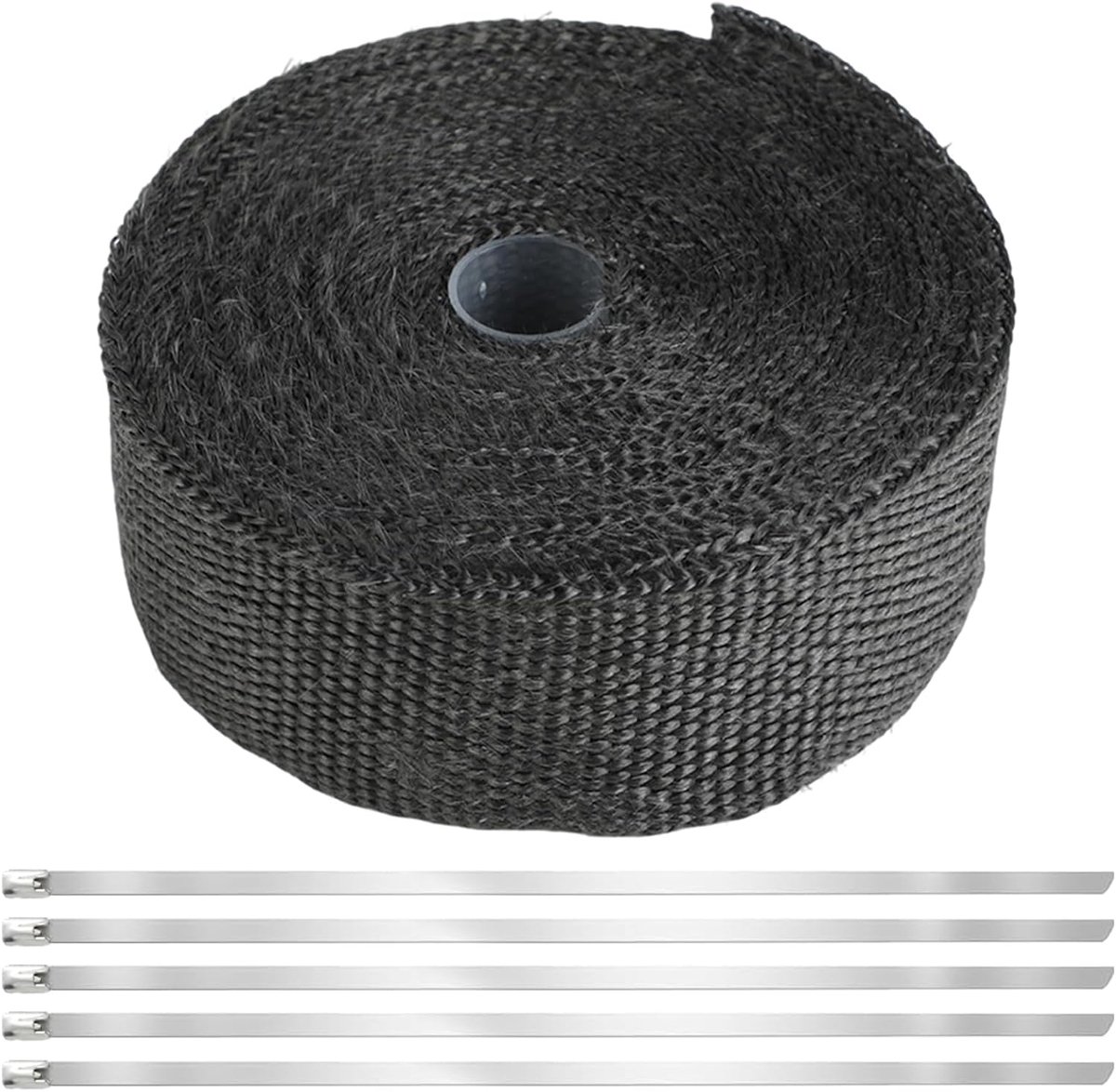 Hittebeschermingsband voor uitlaat, zwart, glasvezel, 5 cm breed, met 5 roestvrijstalen kabelbinders, krommerband, hittebescherming voor auto, motorfiets, waaierspruitstuk, 10 m