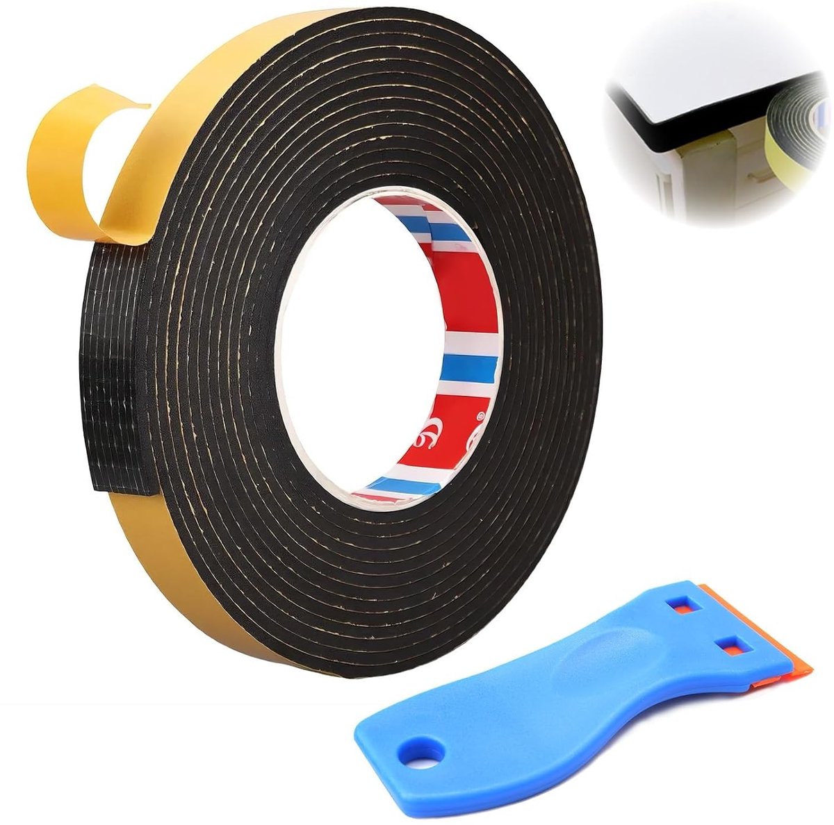 Afdichtingstape, zelfklevend, 10x3 mm, 5 m, voor kookplaat, spoelbak, inbouwspoelen, keramische plaat, met kleine schraper, montageband