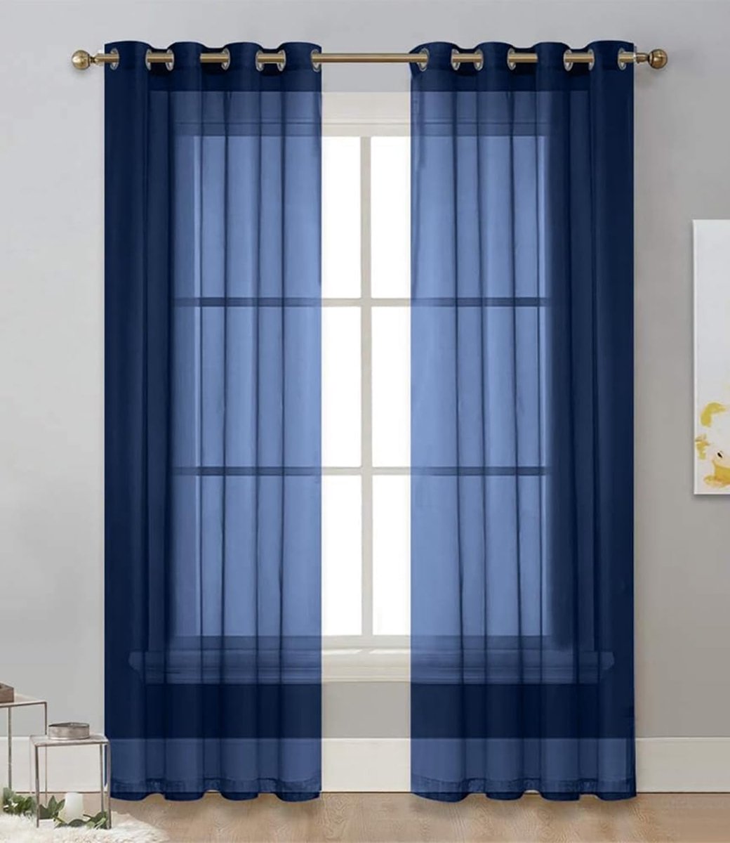 Gordijn, effen, 100 x 250 cm, marineblauw, 2 stuks gordijnen met ogen, binnengordijnen, transparant, moderne gordijnen voor decoratie van woonkamer, slaapkamer, huis