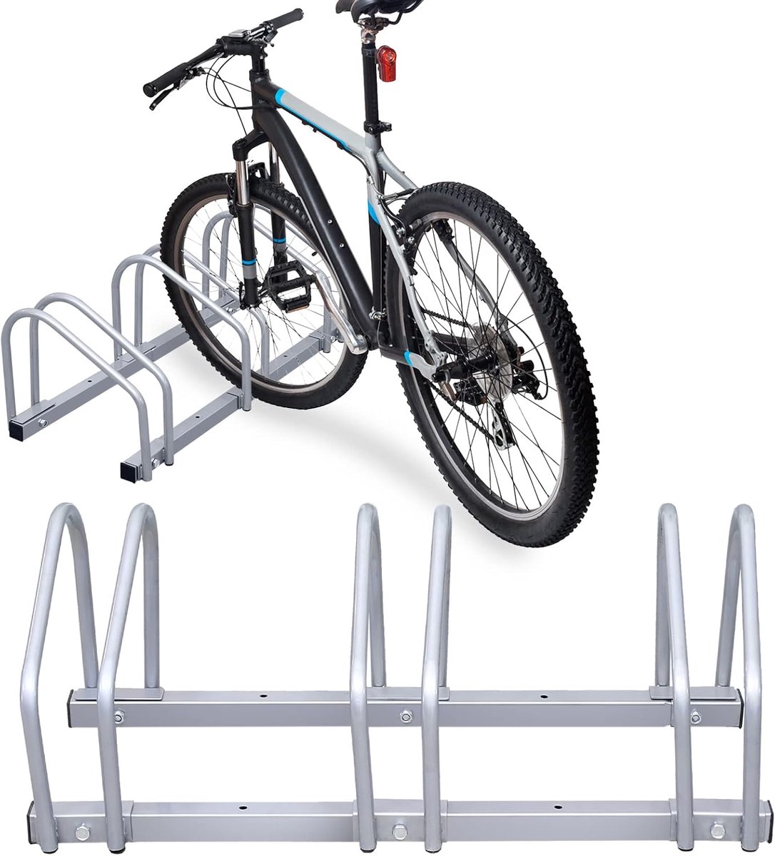 2 x 3-delige fietsstandaard in set, voor 3 fietsen, vloer- of wandmontage, meervoudige standaard, geschikt voor fietsen van 35-55 cm, standplaats 30 cm verzinkt staal, 70,5 x 32 x 26 cm, zilver