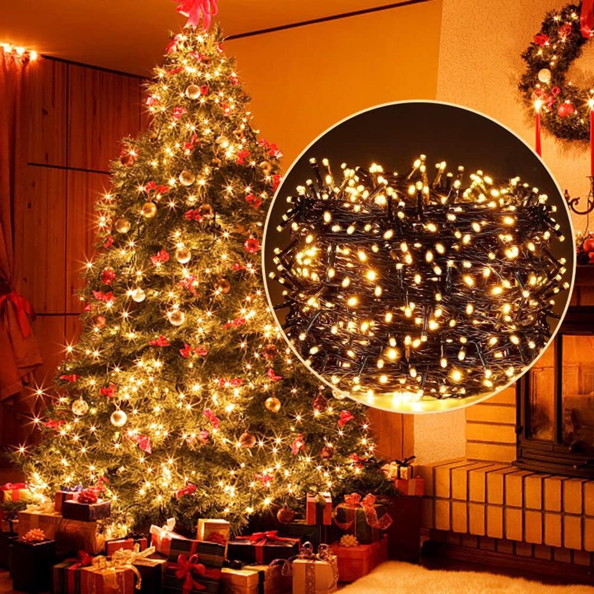 50 m 2000 led-kerstboomlichten voor buiten/binnen, groene draad, kerstslingers op netstroom, ultrahelder, 8 lichtmodi, waterdicht, voor bruiloft of kerstdecoratie, warm wit