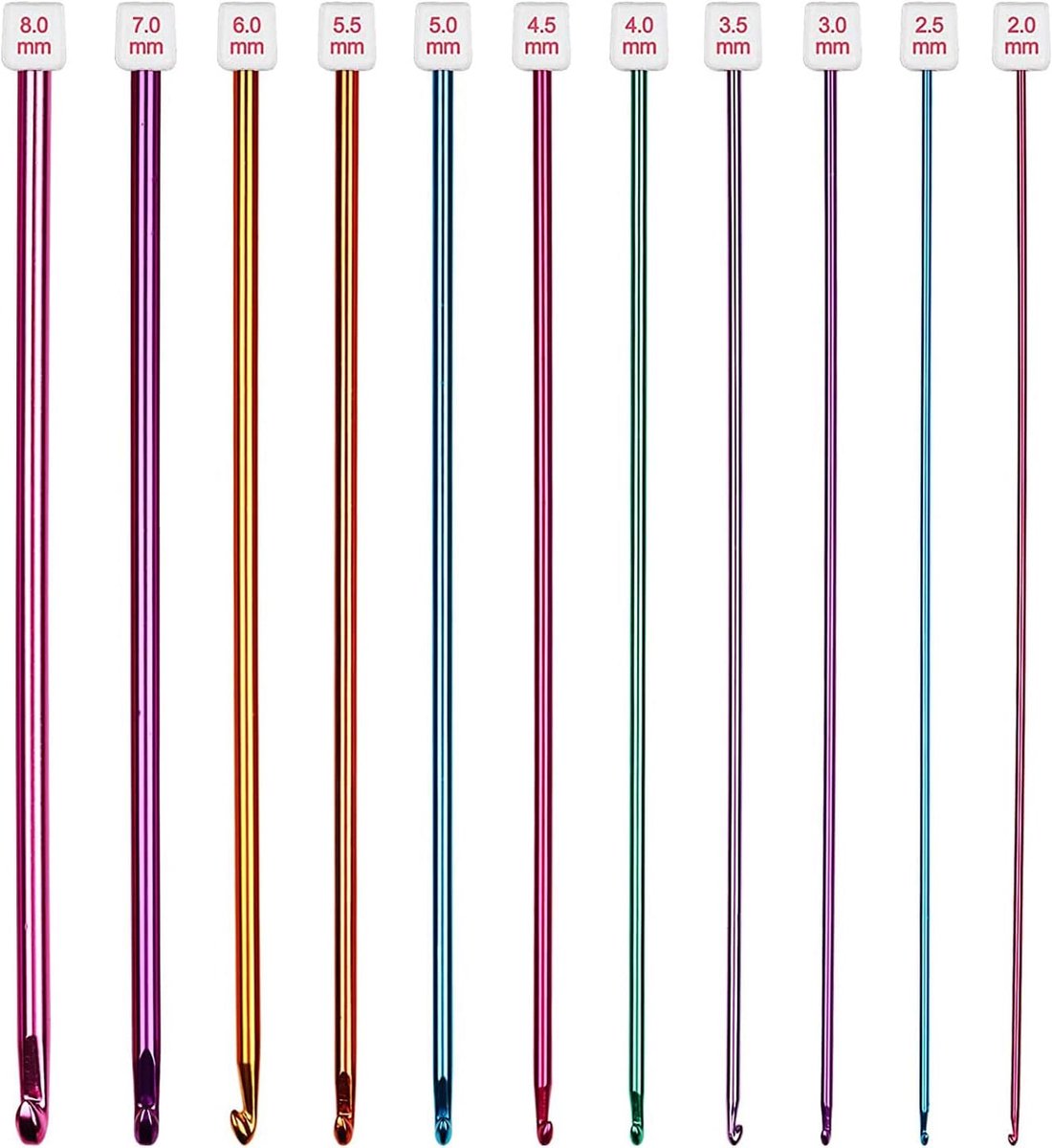 Haaknaalden Set, 27 cm, 11 stuks, Veelkleurig, Gelegeerd staal, voor beginners tot professionals