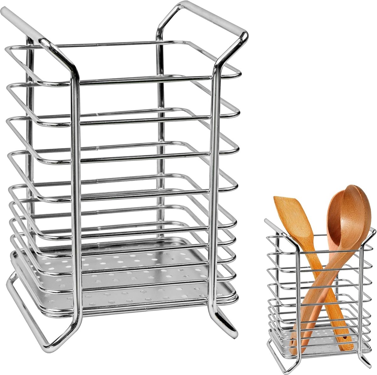 metalen keukengereihouder, gemakkelijk te reinigen, bestekmand, keukengerei houder, open design, ademend en gemakkelijk te drogen, keukengereihouder