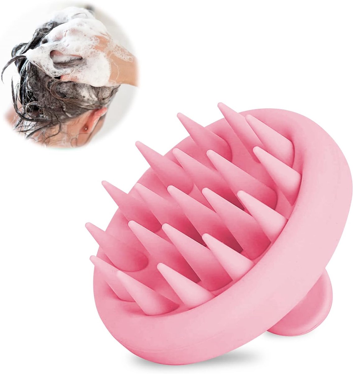 Massageborstel, roze, siliconen massageapparaat voor shampoo, reiniging, peeling en stimulatie van de haargroei | Voor shampoo, reiniging, peeling en stimulatie van de haargroei