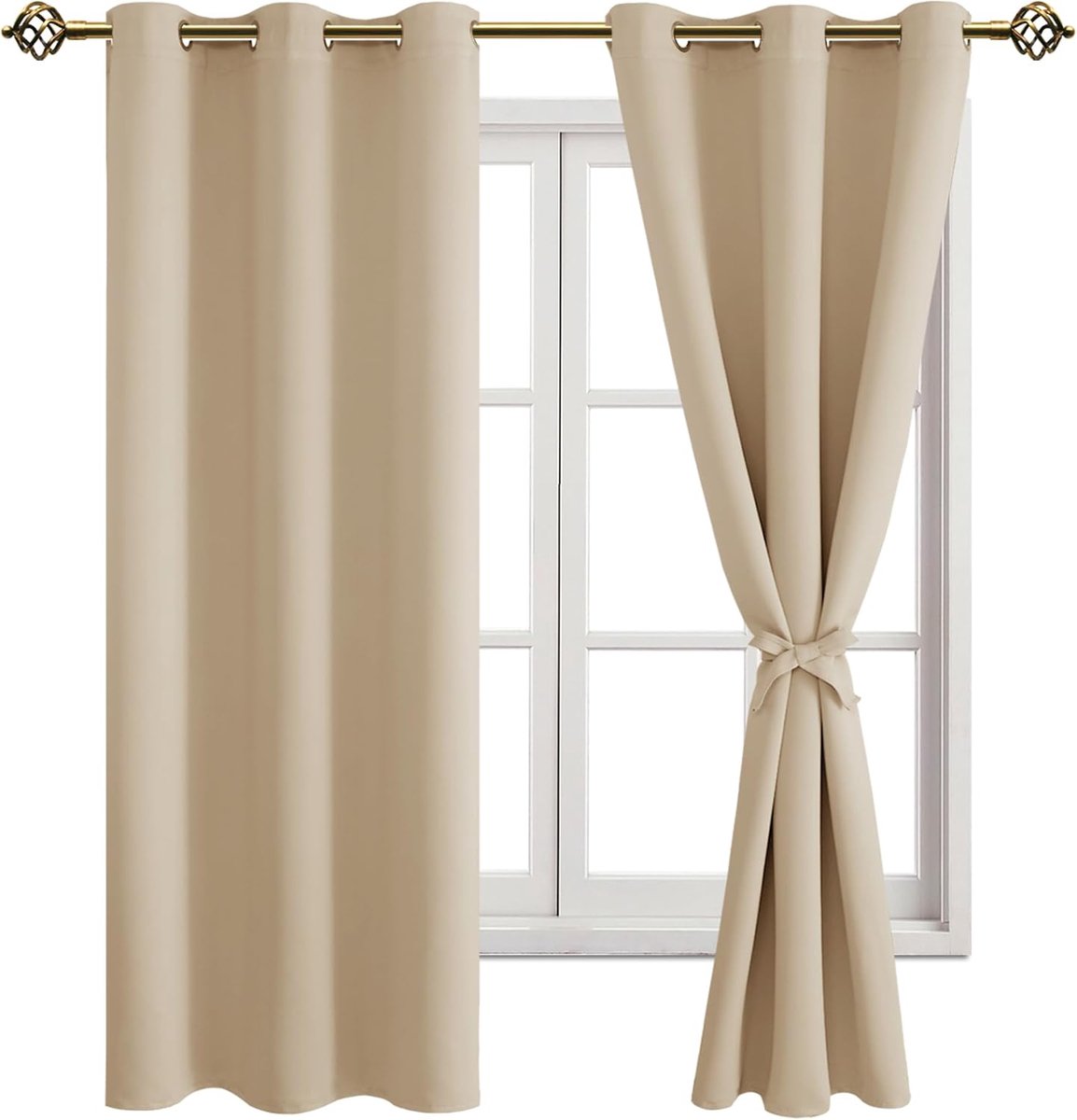 Verduisterende gordijnen, inslagringen, voor slaapkamer, woonkamer, beige, 2 stuks, 183 x 117 cm (H x B)