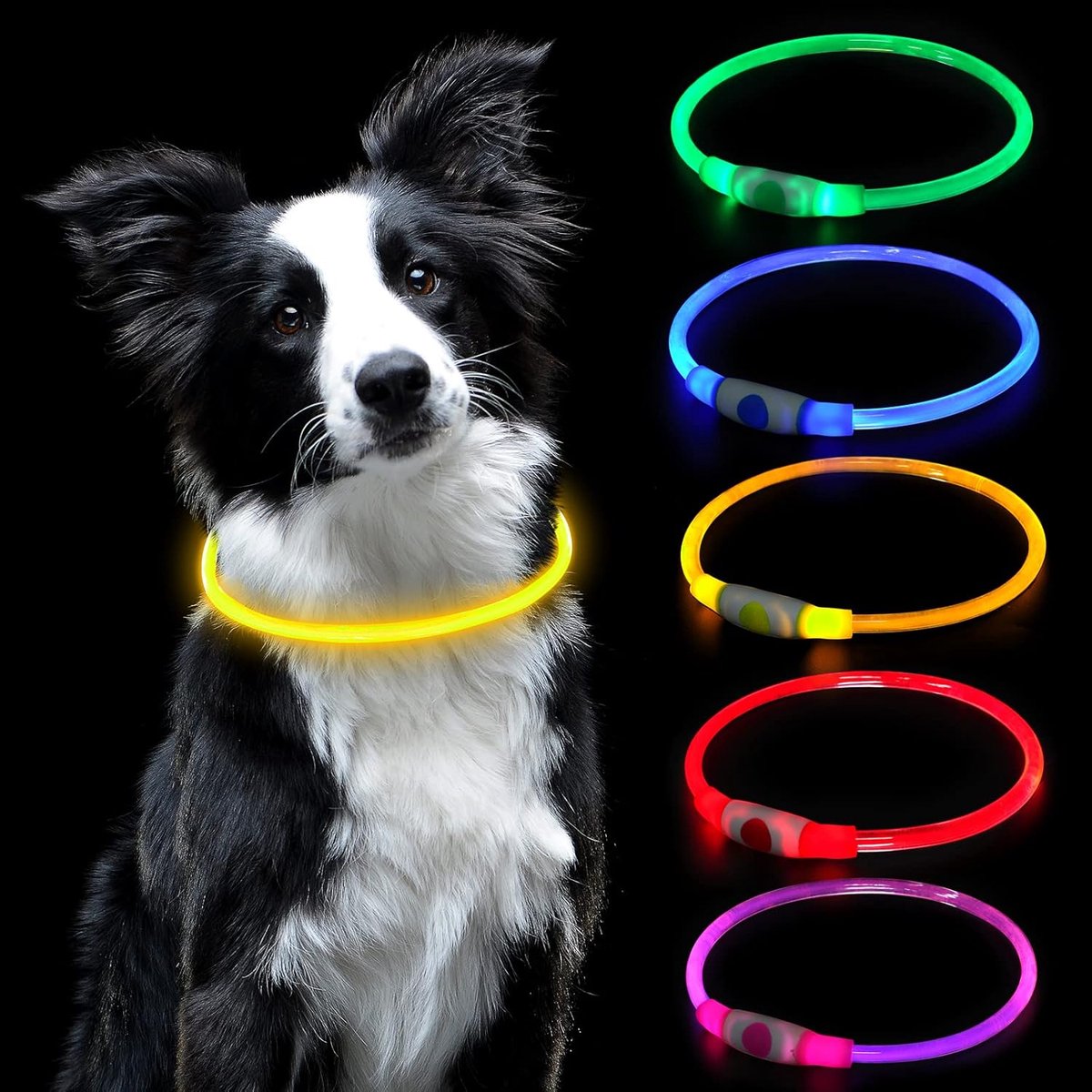 LED-lichte halsband, USB oplaadbare in lengte verstelbare huisdierveiligheidshalsband, snijdbare waterdichte lichte halsband voor honden en katten, 3 modi (geel)