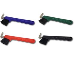Hoefkrabber voor paarden, ezels, geiten, hoefkrabber met extra stabiele borstel en ergonomische handgreep, zwart