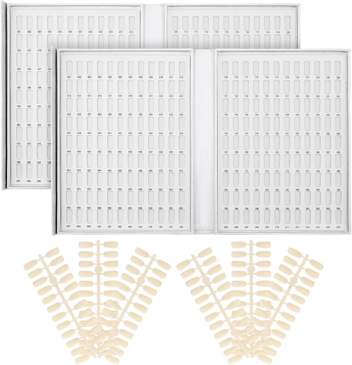 2 stuks 216 nageldisplay boek wit, nailart display boek met 480 platte nagelkleurkaarten, nailart display, presentatie, nail art display voor presentatie van nagelkunst design