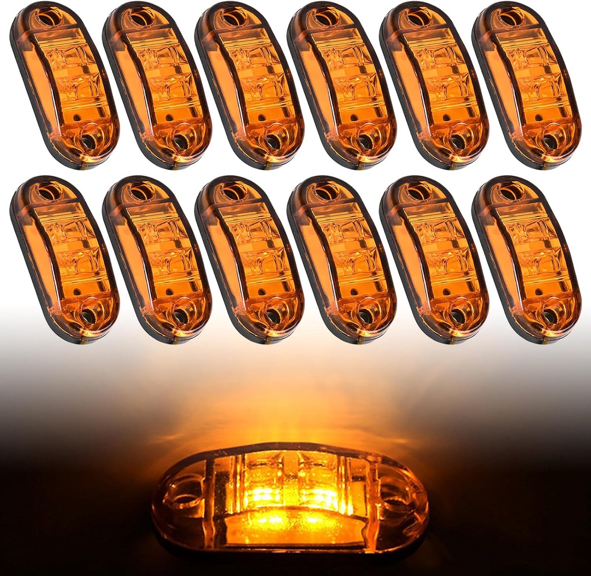 12 / 24 V LED breedtelichten: 12 stuks mini zijmarkeringslampen, positielampen markering waterdicht voor aanhanger, vrachtwagen, auto, caravan, camper, geel