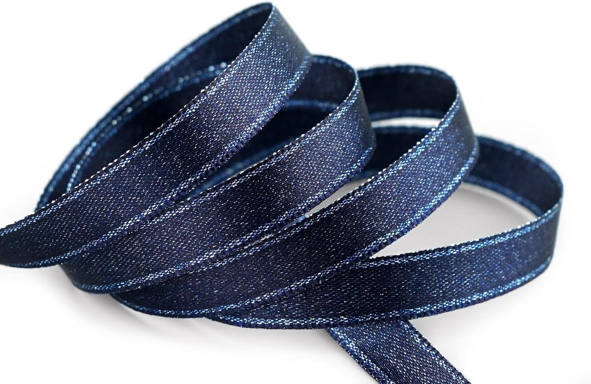 lint, 20 m x 10 mm, glanzend met Lurex blauw donkerblauw, goud, dubbelzijdig lint van satijn zonder draad, zacht en glanzend, cadeaulint, decoratieband, decoratielint