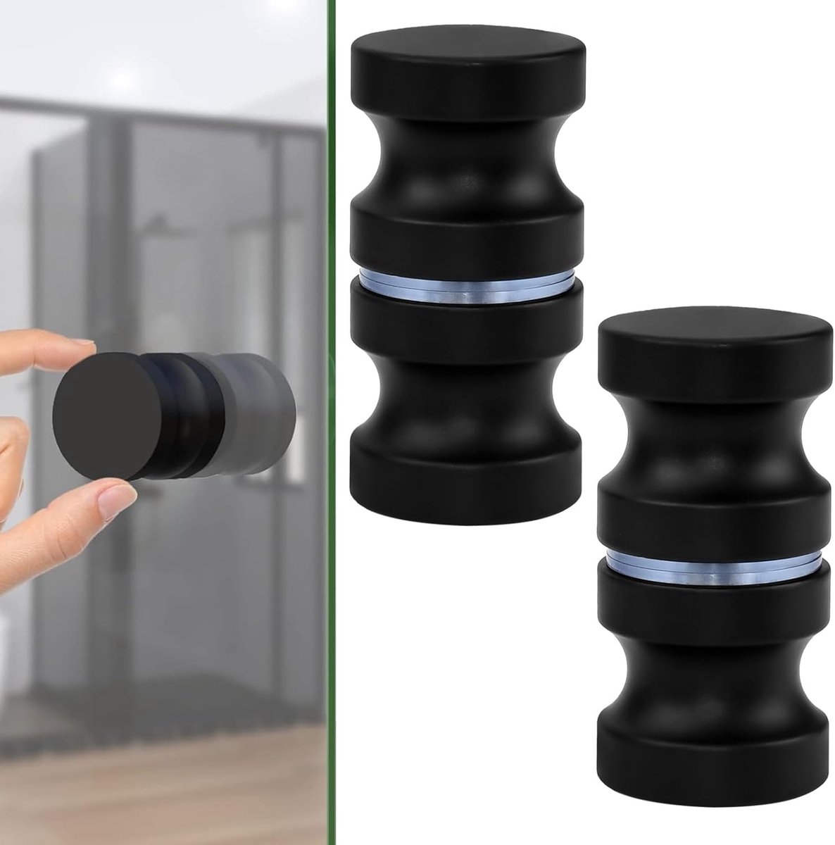 Deurknoppen, zwarte baddeurklink aluminiumlegering badkamer deurklinkknop ronde douche scherm handvat douche trekhandvat voor vervanging groef glazen deur, 30 mm