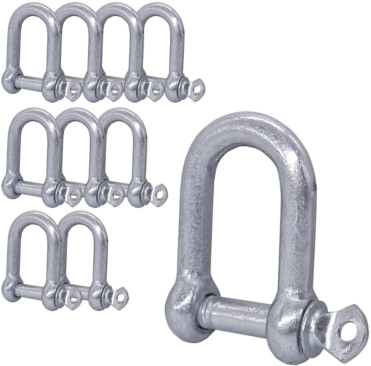 (Pack van 10 stuks) Gegalvaniseerde stalen sluitingen 8 mm, beugelclip met speld, D-ringbeugelsloten, zware tuigage (10 stuks, 8 mm)