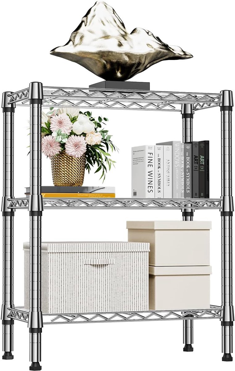 MZG Metalen Opbergrek met Verstelbare Planken, 3-Laags Stellingkast voor Keuken, Badkamer, Wasruimte en Thuisopslag, Vrijstaand Draadrek, 30×65×80 cm, Draagvermogen tot 340,5 kg, Chroom