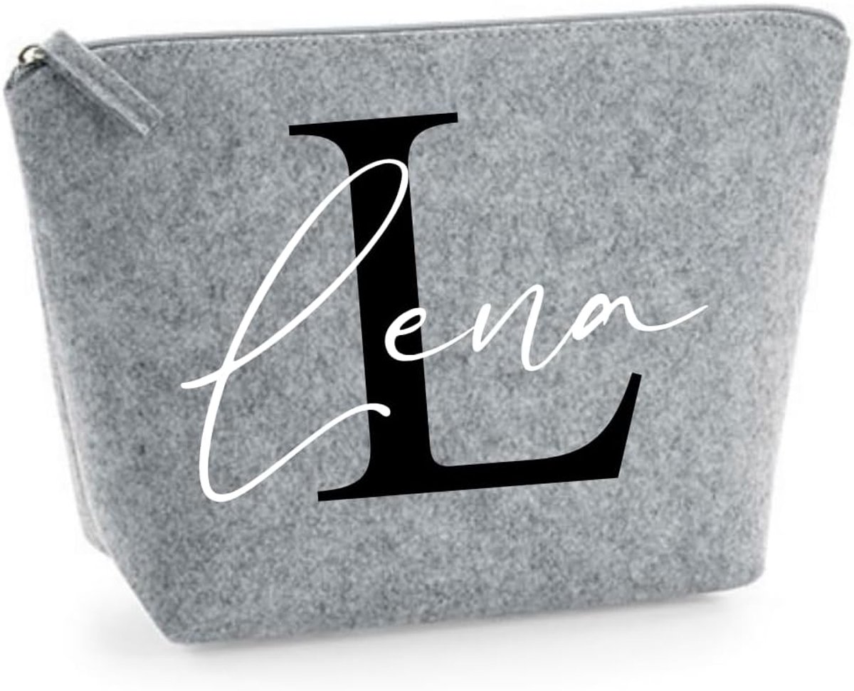 tas vilt - make-up tas gepersonaliseerd - cadeau-idee - toilettas - cosmeticatas met naam - vilten tas, lichtgrijs, Small, make-uptas