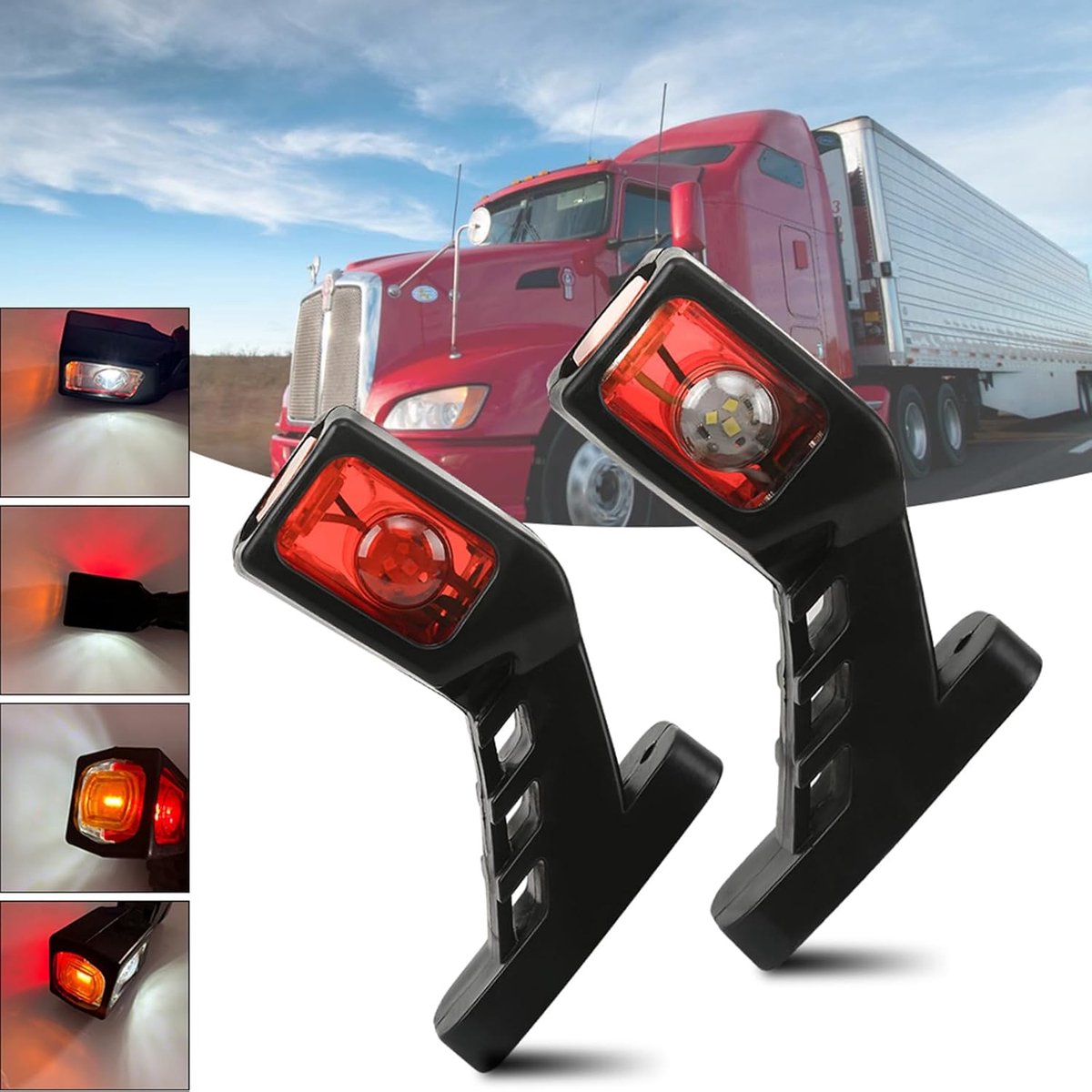 2 x 9 led-zijmarkeringslichten, zijlamp, aanhanger, 24 V, drie zijden, drie kleuren, waarschuwing, geel, wit, rood, voor vrachtwagen, camper, caravan