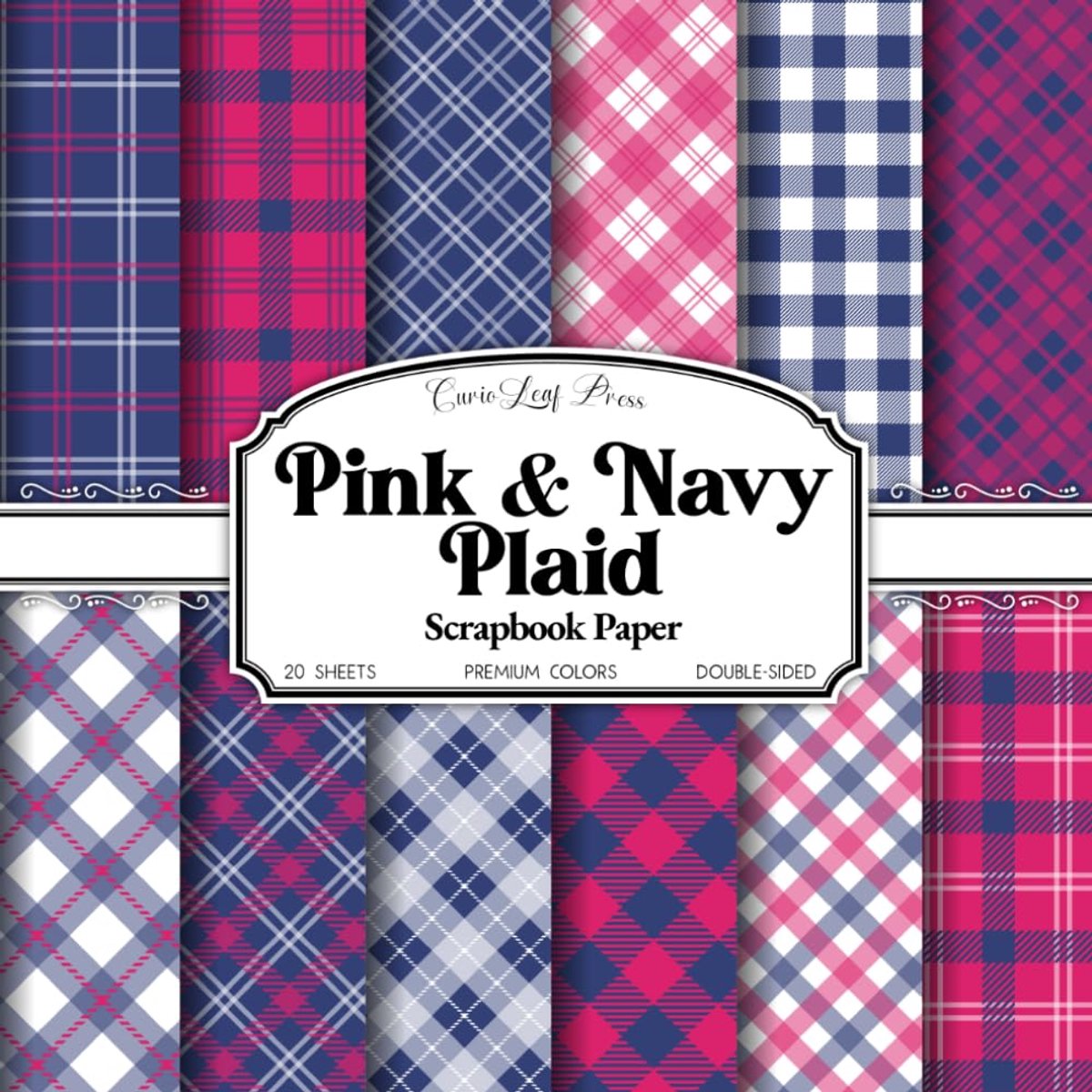 Scrapbookpapier 20 dubbelzijdige vellen - roze & marineblauw ruitpatroon - tartan, argyle & check - SnelShoppen