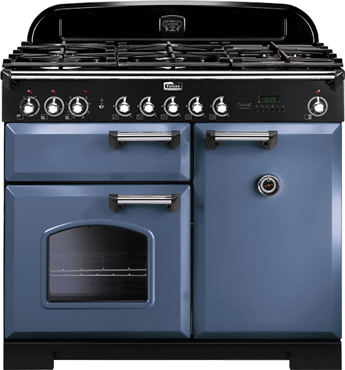 Falcon Classic Deluxe 100 dual fuel fornuis 100 cm - leisteengrijs met messing