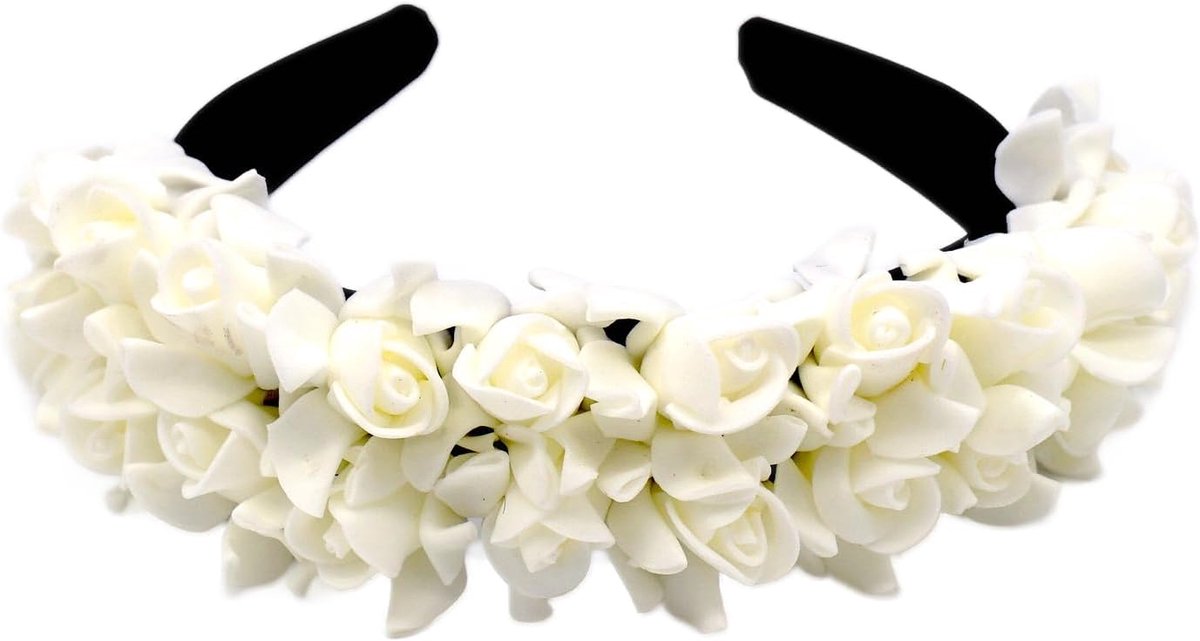 Haarband met witte satijnen bloemen, haarsieraad voor bruiloft, vrijgezellenfeest, Oktoberfest, zomerfeest, volksfeest, Kerstmis, communie, carnaval (BIANCA wit)