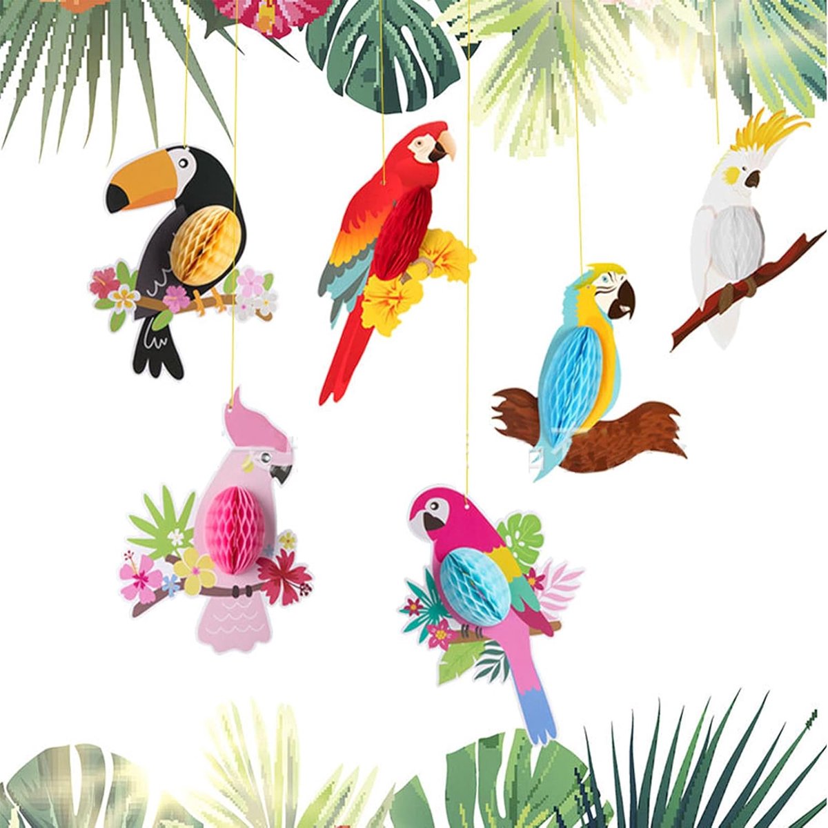 6 stuks tropische papegaaidecoratie, kleurrijke papegaaidecoratie, hangende papegaai decoraties voor thuis, festival, zomerfeesten, verjaardagsdecoratie, tuindecoratie