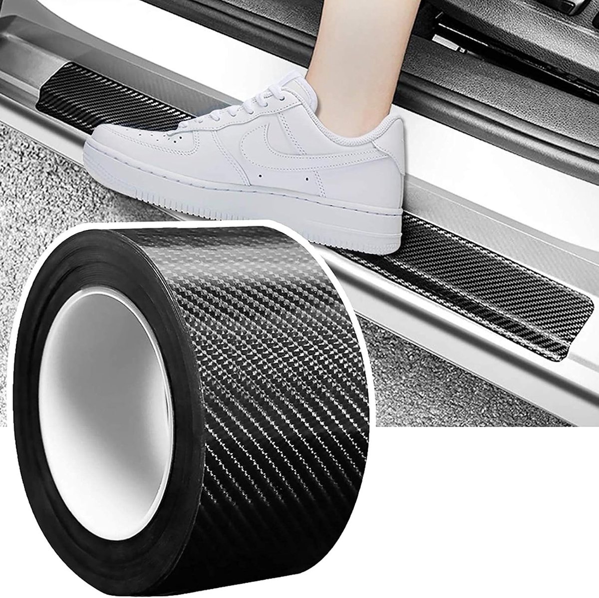 Instaplijsten voor de auto, koolstofvezelstickers, 7 cm x 10 m, universele instaplijsten voor autodeur, randbescherming, instaplijstbescherming, autobumperbescherming