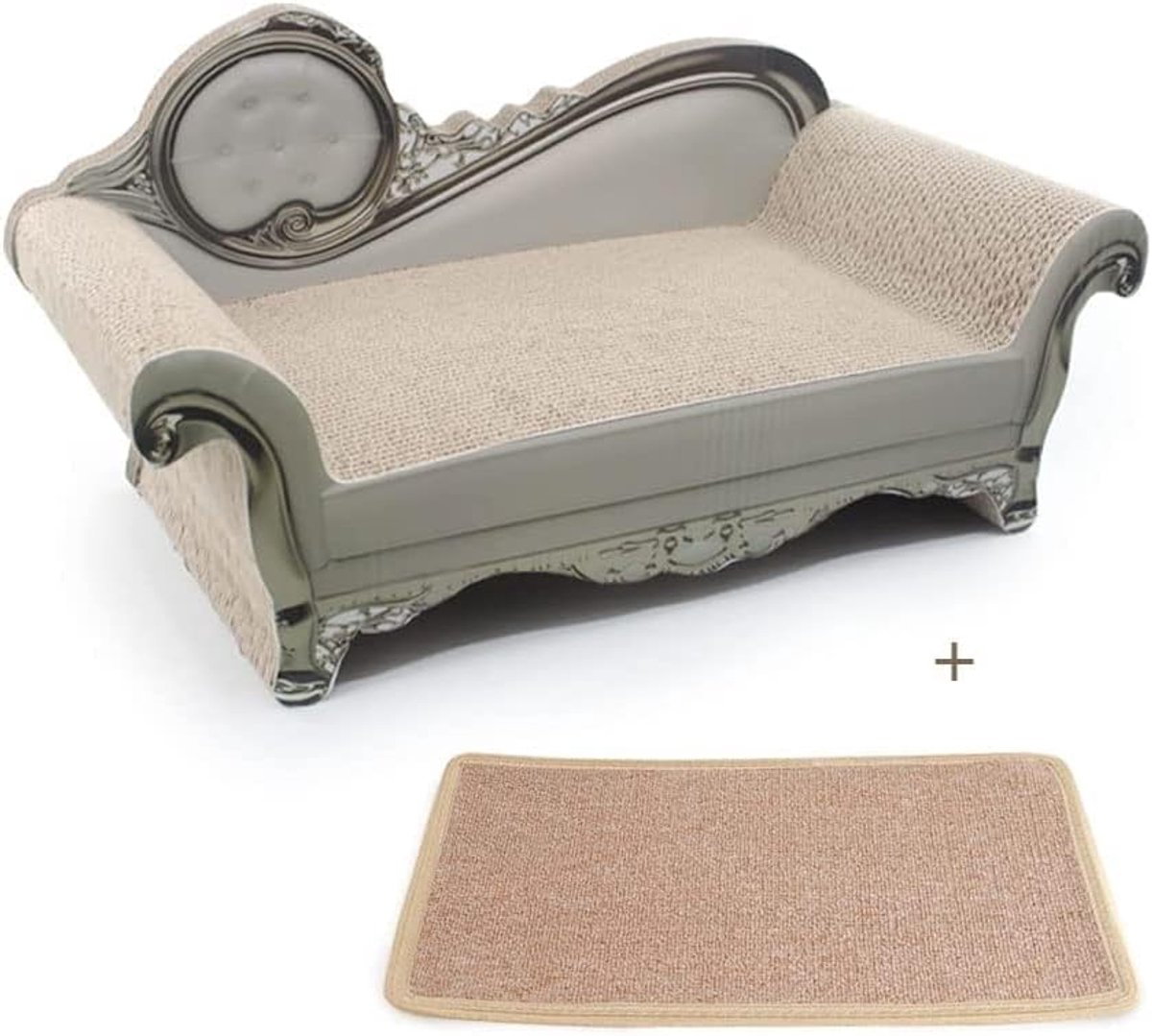 Sofaform Krabplank voor katten, van karton, krabspeelgoed, krablounge met een mat, krabpad, kattenspeelgoed, wit