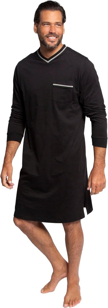 1880 Nachthemd, Homewear, Uni, Langarm, Bis Gr 8xl heren pyjama set