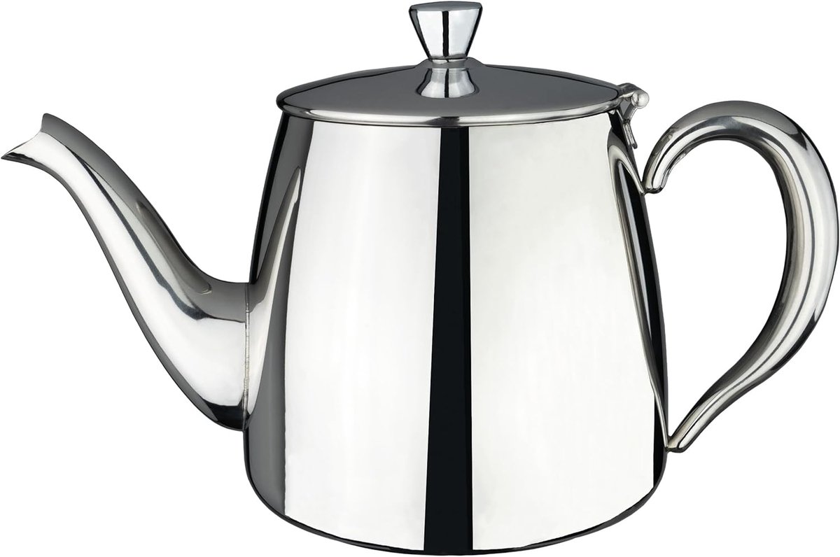 Olé Premium theepot, 1360 ml, voor 7 personen, roestvrij staal, klassiek theepotontwerp met spiegelafwerking, perfecte schenktuit