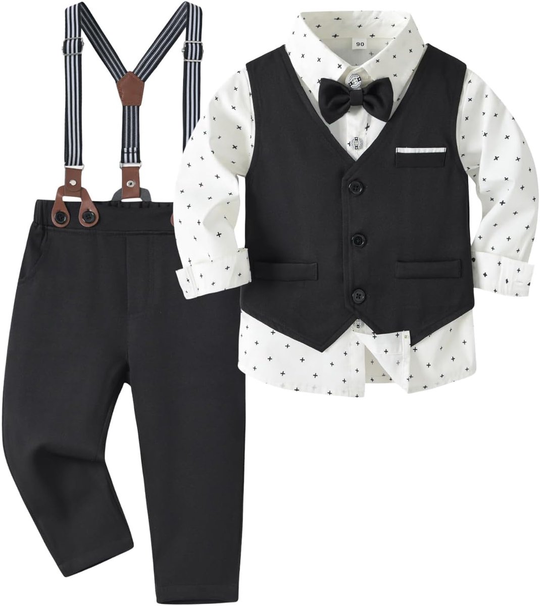 Kostuum voor baby's, formeel gilet voor peuters, bruiloftsoutfit met shirts + gilet + vlinderdas, 4-delige set