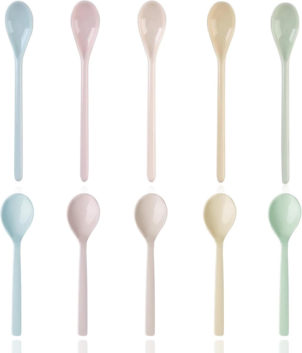 Eierlepels kunststof kleurrijk, plastic lepel klein, ijslepel | Lepel van levensmiddelenkwaliteit met lange vorm, imitatie porseleinen servies voor koffie, ijs, yoghurt en dessert
