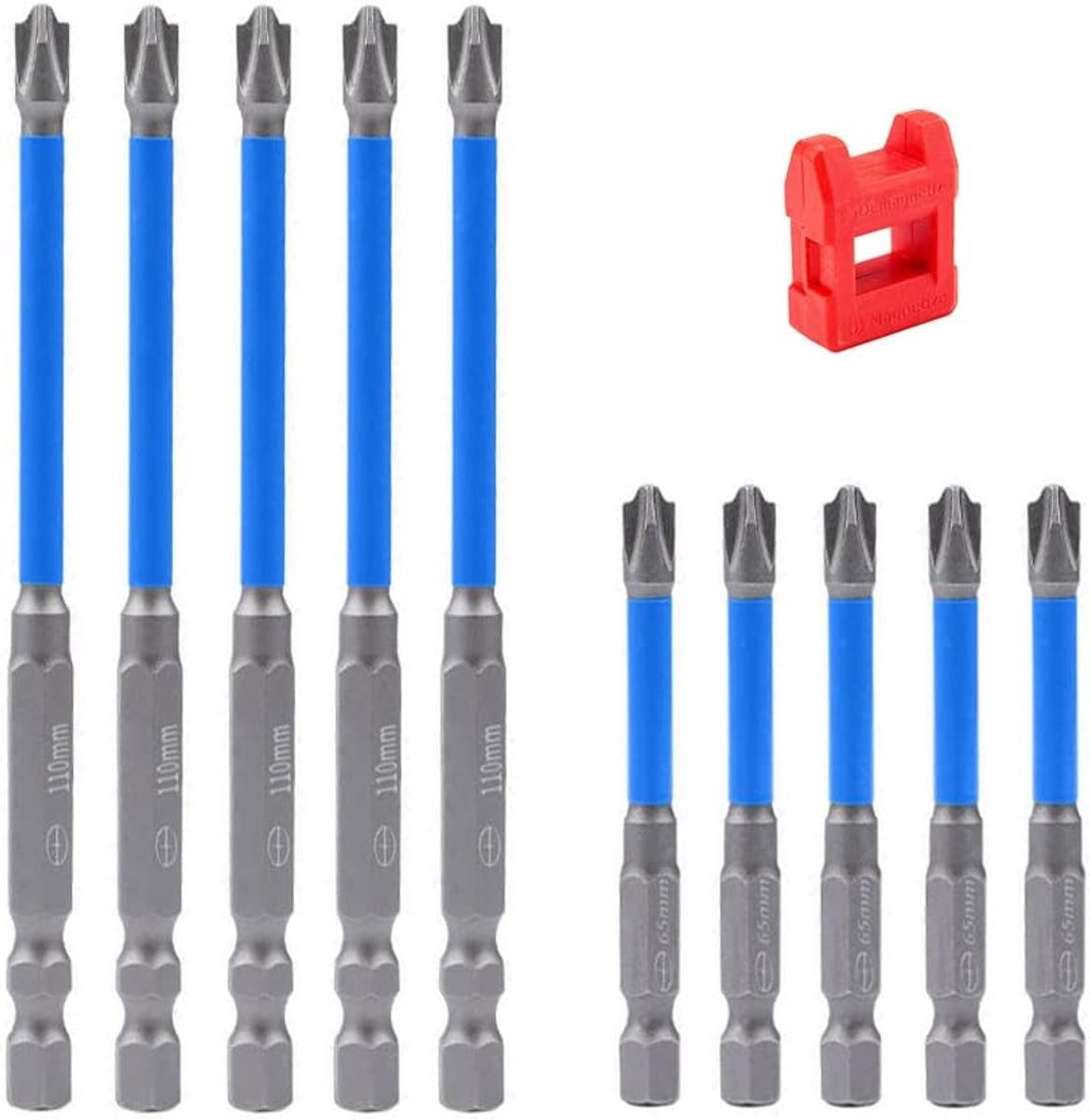 10 stuks speciale lange magnetische kruiskop en sleufkop schroevendraaierbitset voor elektriciens, PH2-bit-slagmoerboor, 1/4 inch zeskantige schacht, schroefbitset voor accuschroevendraaiers
