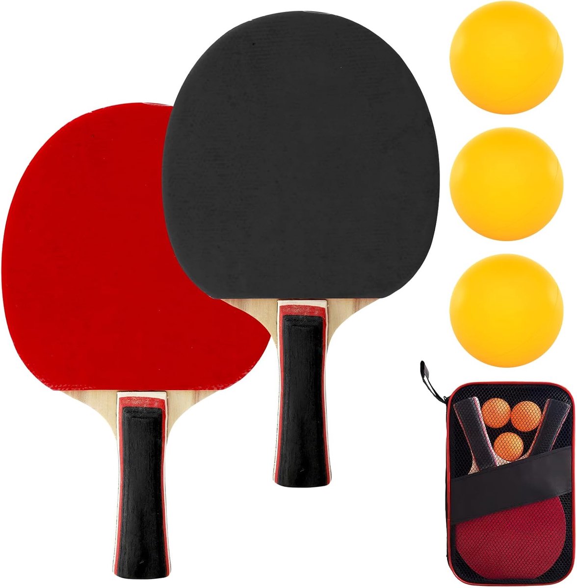 Tafeltennisbatjesset, 2 zeer elastische tafeltennisbatjes, 3 tafeltennisballen voor beginners, wedstrijden, thuisentertainment