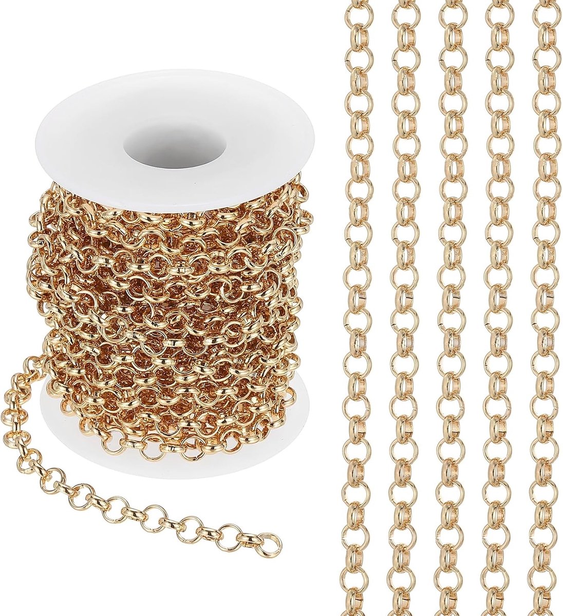 16.4Ft Cirkelschakelketting, 6 mm Kettingrol Curb Chain Sieraden Maken Links Spool Metalen Craft Ketting Kettingen voor DIY Maken Accessoires Ketting Armband Oorbel, Goud