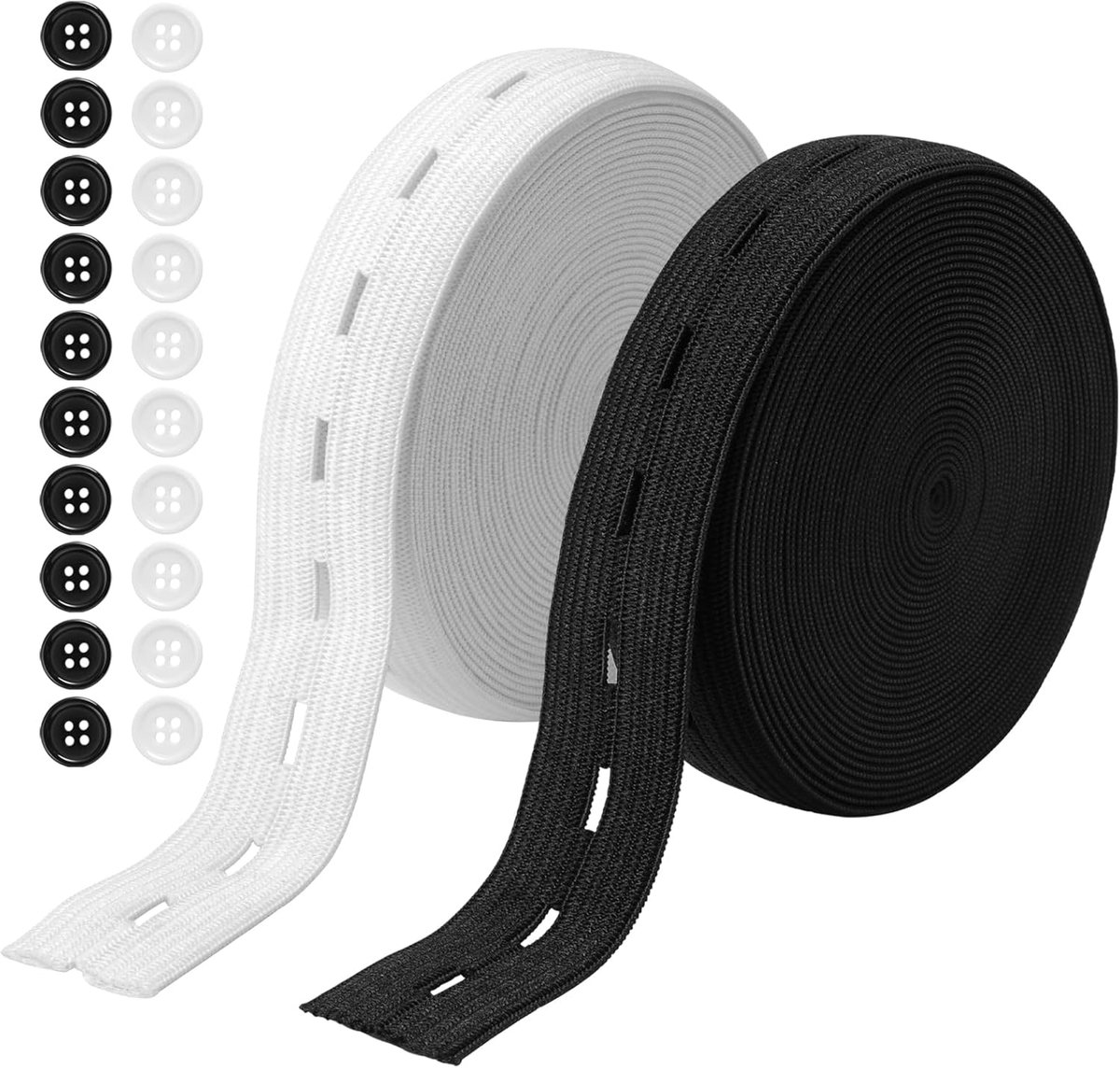 Elastische band voor het naaien | breedte 20 mm, verstelbaar elastiek met gaten met 20 knopen, platte naaiband, elastiek met knoopsgat, voor naaien, breien