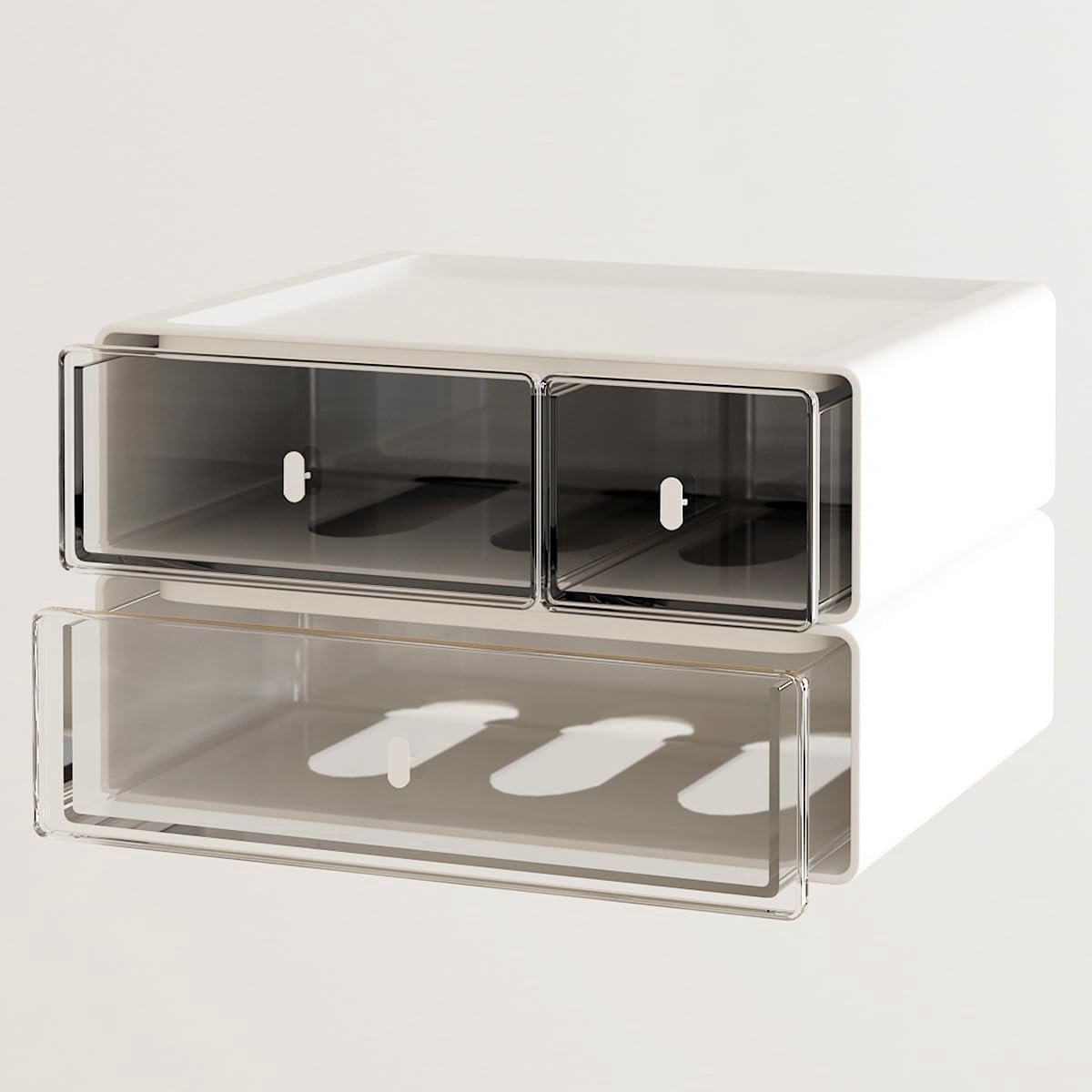 Bureau-organizer, laden, stapelbare bureauopbergdoos met 3 laden, witte opbergunit, make-uplade voor schrijfwaren, thuis, school (2 platte lagen)