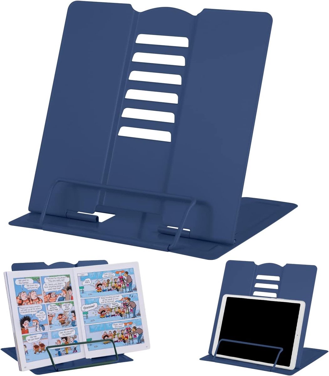 leesstandaard, kookboekhouder, 6 niveaus, verstelbaar, metaal, opvouwbaar, multifunctioneel, antislip, boekenstandaard voor kinderen, keuken, werkkamer, kantoor, school, these studentenprijzen (saffierblauw)