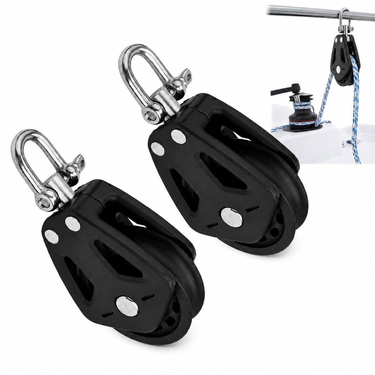 VHV - Katrolblok enkel - Set van 2 nylon draaikatrollen tot 460 kg voor touw tot 10 mm - boot en tuigage