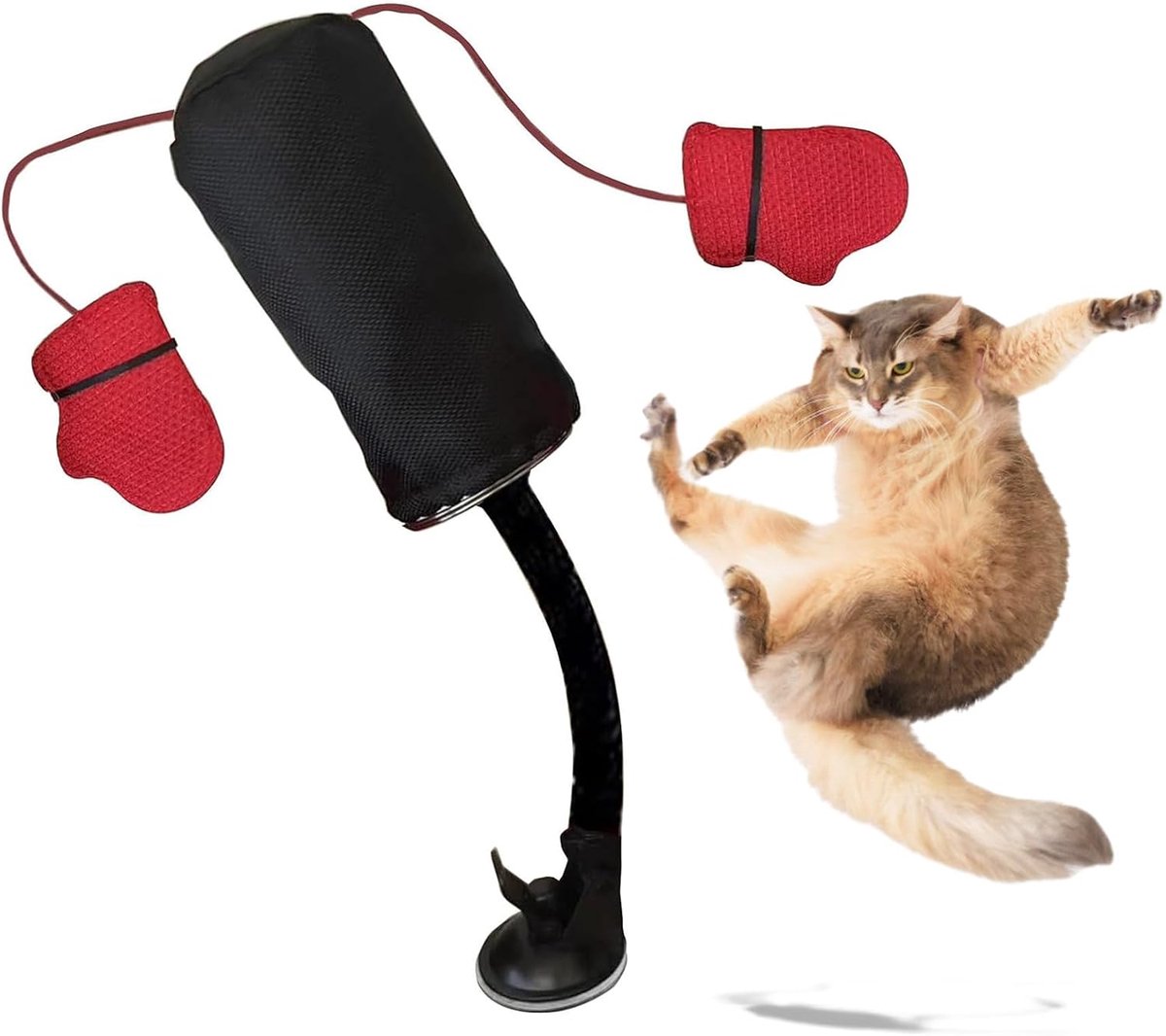 KZQ Kattenspeelgoed - Interactieve bokszak met bokshandschoenen en ABS-basis - Stimuleert jachtinstinct en beweging - Voor binnen, thuis, stevig en duurzaam