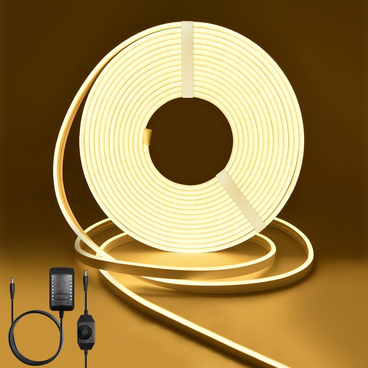 Strip Warm Wit - 12V Dimbare Neon Led Strip, 5M Waterdichte 3000K Warm Wit, DIY Flexibele Led Strip met Voeding en Controller voor Binnen Buiten Huis Keuken Decoratie