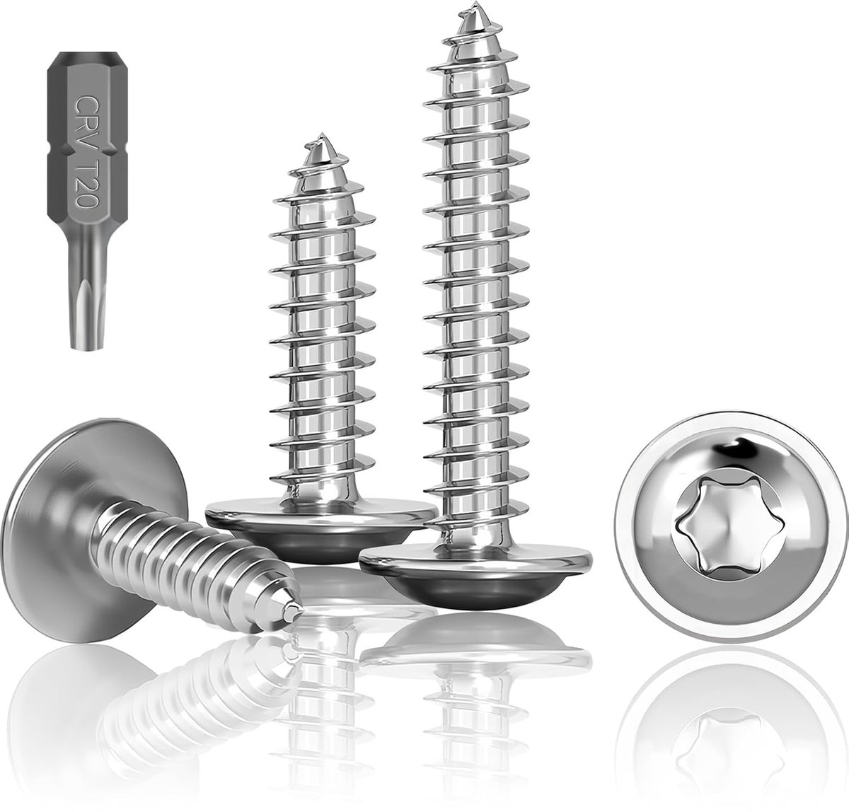 100 stuks plaatstaalschroeven roestvrij staal M4X10mm, zelftappende schroeven met schijf, A2 V2A Torx schroeven volledige schroefdraad, houtschroeven, platte kopschroeven met T20 boor