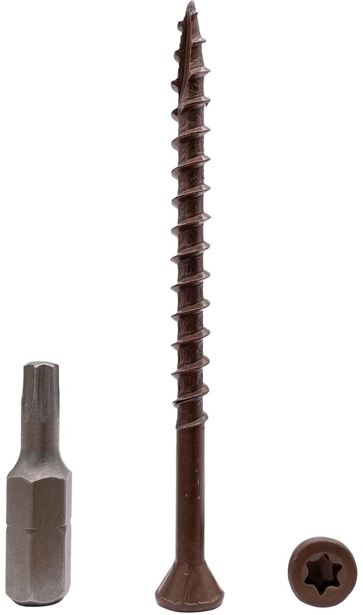 (Pack van 50 stuks) bruin anti-corrosie afwerking 4,2 x 65 mm houten terrasschroeven, houtschroeven, torx-kop, type 17, verzonken kop, buitenschroef (50, 4,2 x 65 mm)