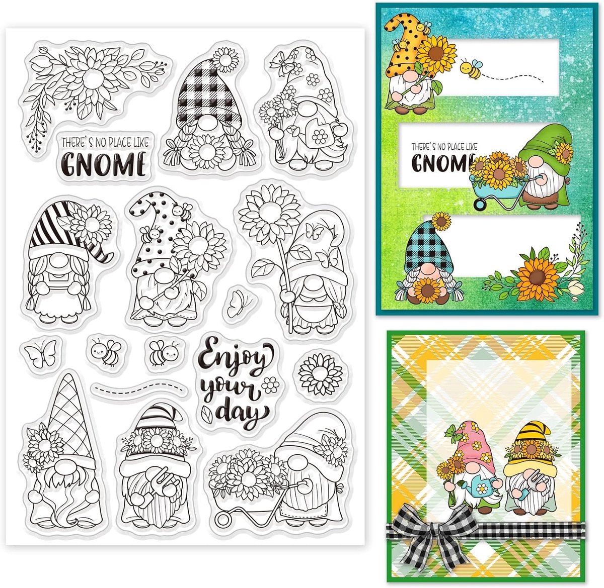 Zonnebloem Kabouter Heldere Stempels Paas Kabouter Rubber Stempels voor Kaart Maken Dwerg Woorden Stempel Transparante Zegels Silicium Stempel voor Journal DIY Scrapbook Notitieboek Decoratie