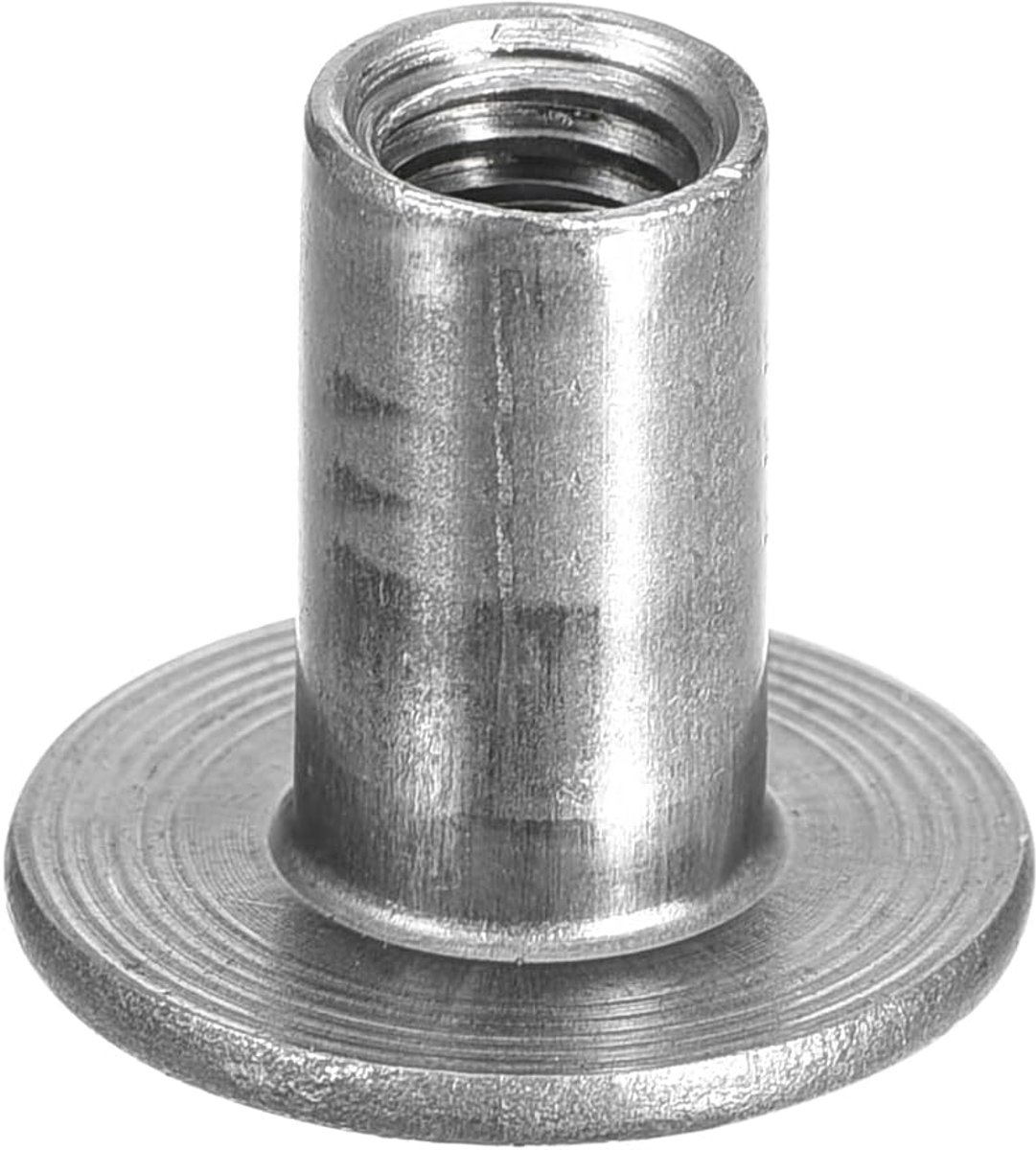 T-moeren M6, 12 stuks koolstofstalen T-moeren, lasbare moeren met ronde bodem met doorgangsgat, hoogte 17 mm, schroefdraad inzetstuk vrouwelijk