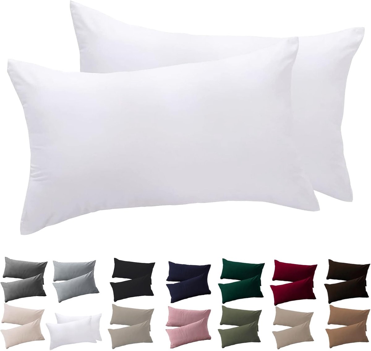 Kussenhoezen, 100% microvezel, strijkvrij en kreukvrij, met ritssluiting, 40 x 80 cm, wit, set van 2
