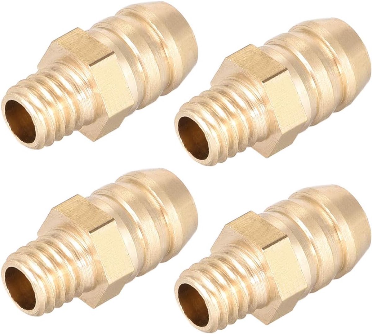 sourcing map Koppeling, geribbeld, messing, metrische connector, mannelijk met prikkeldraad, 8 mm x M6 x 1, 4 stuks