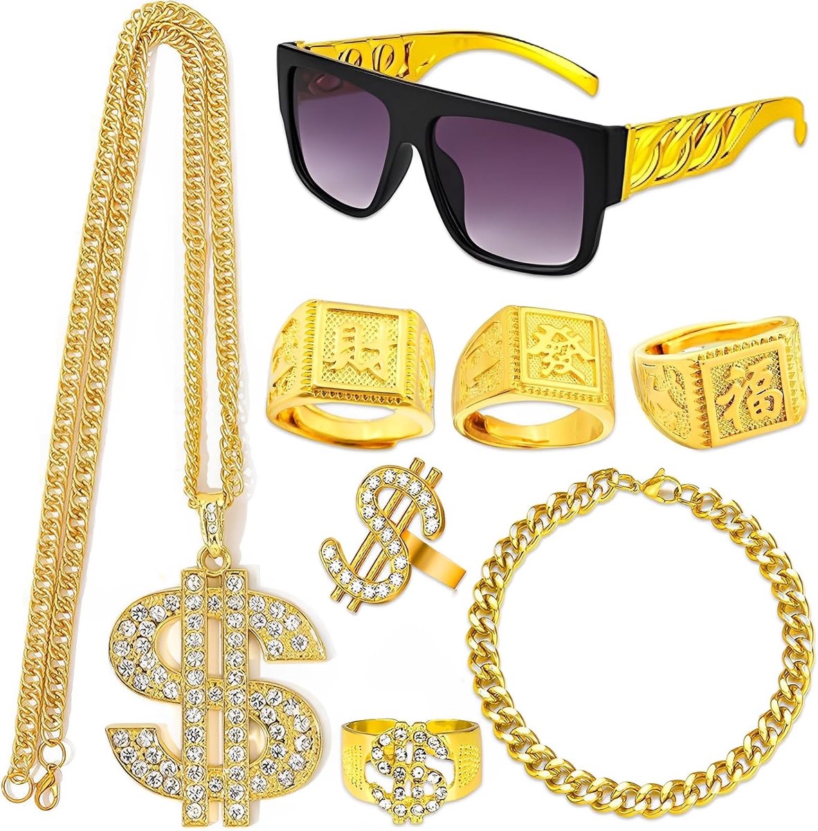 Kostuum met gouden ketting voor heren, voor carnaval, themafeest, goud, 1