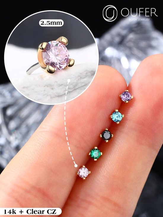 Body Piercing Threadless Lip Piercing Jewellery 14K Gold Labret Helix Piercing Stud CZ Push in Tragus Lobe Earring Piercing Bar Jewellery — afbeelding 5