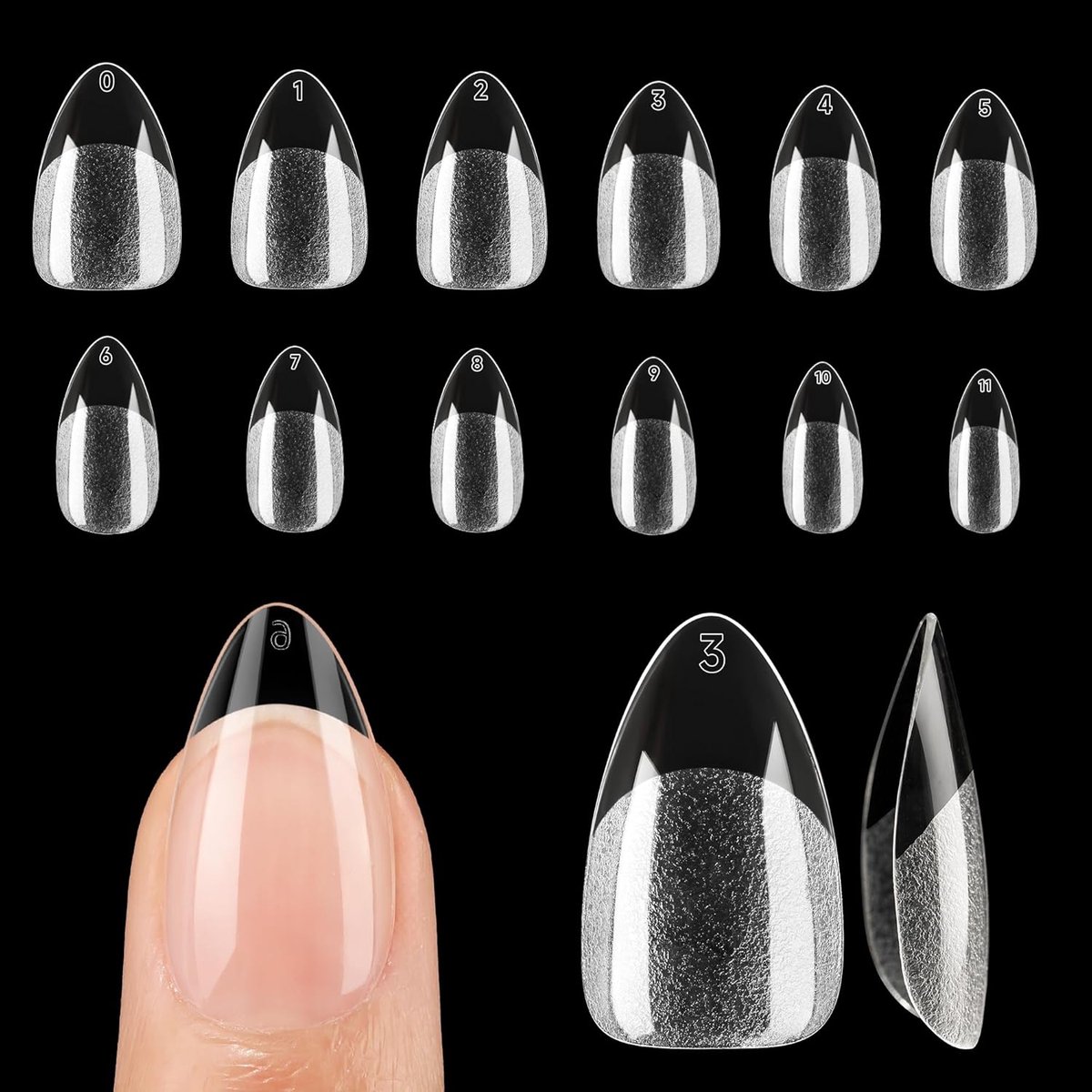 GELLA SHORT ALMOND NAIL TIPS 120PCS 12 SIZS | Amandelvormige nageltips, zachte gel, sterk, duurzaam, heldere acrylnagels, doe-het-zelf nagelkunstsalon, 12 maten voor dames