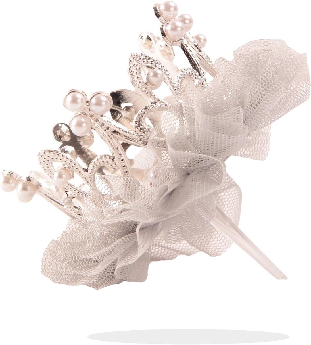 Vintage kroon taart topper mini baby prinses mesh kroon tiara voor verjaardagsfeestje decor (zilver)